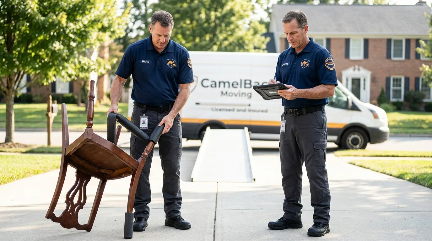 Movers inspecting furniture for damage prevention before loading in Villa Park, IL