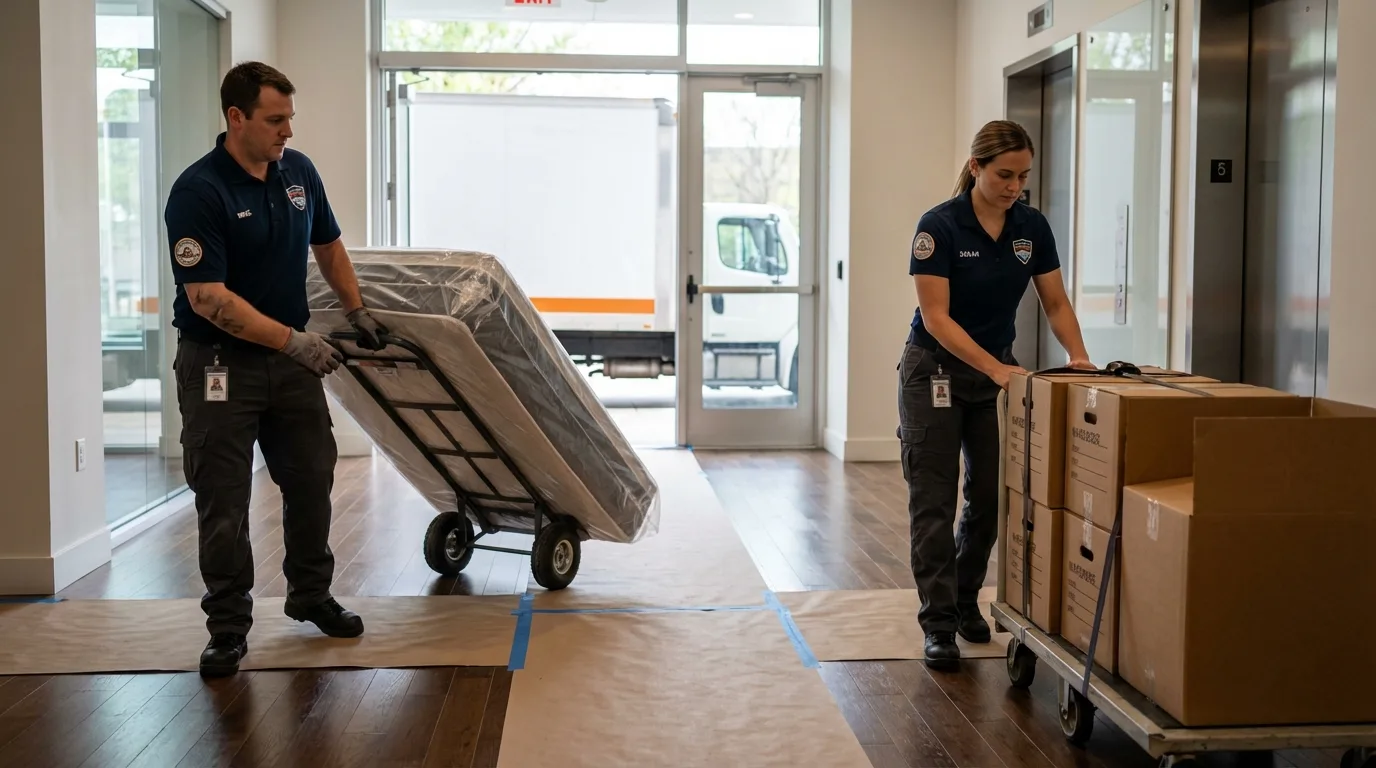 Professional apartment movers loading elevator in Villa Park, IL